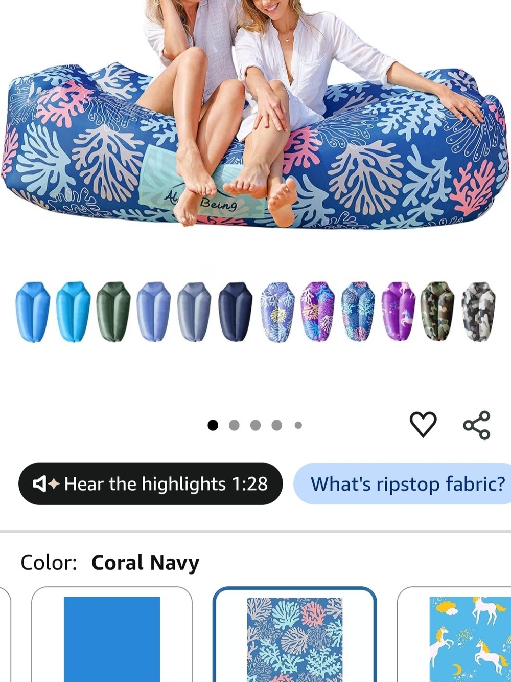 Coral Navy Inflatable Lounger with Coral Reef Print